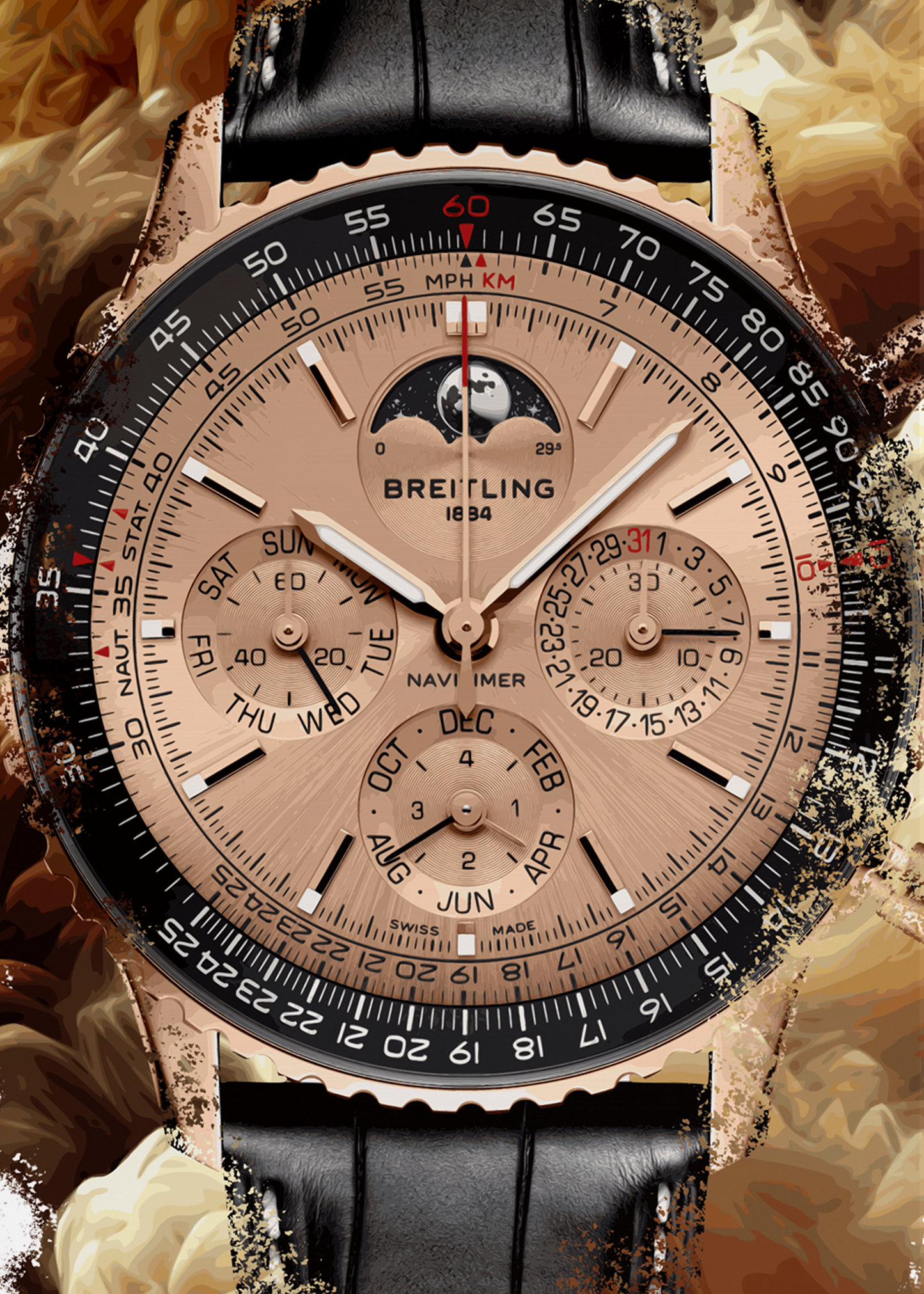 Navitimer B19 Chronograph 43 Perpetual Calendar 140th Anniversary Ref. RB19101A1H1P1 Watch Art Print Poster