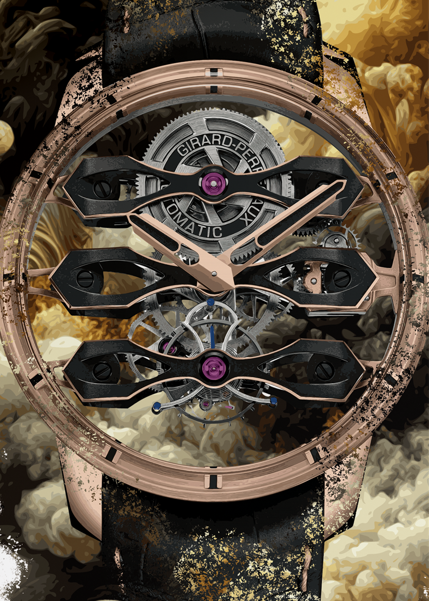 Tourbillon with Three Flying Bridges Ref. 99296-52-001-BA6A Watch Art Print Poster
