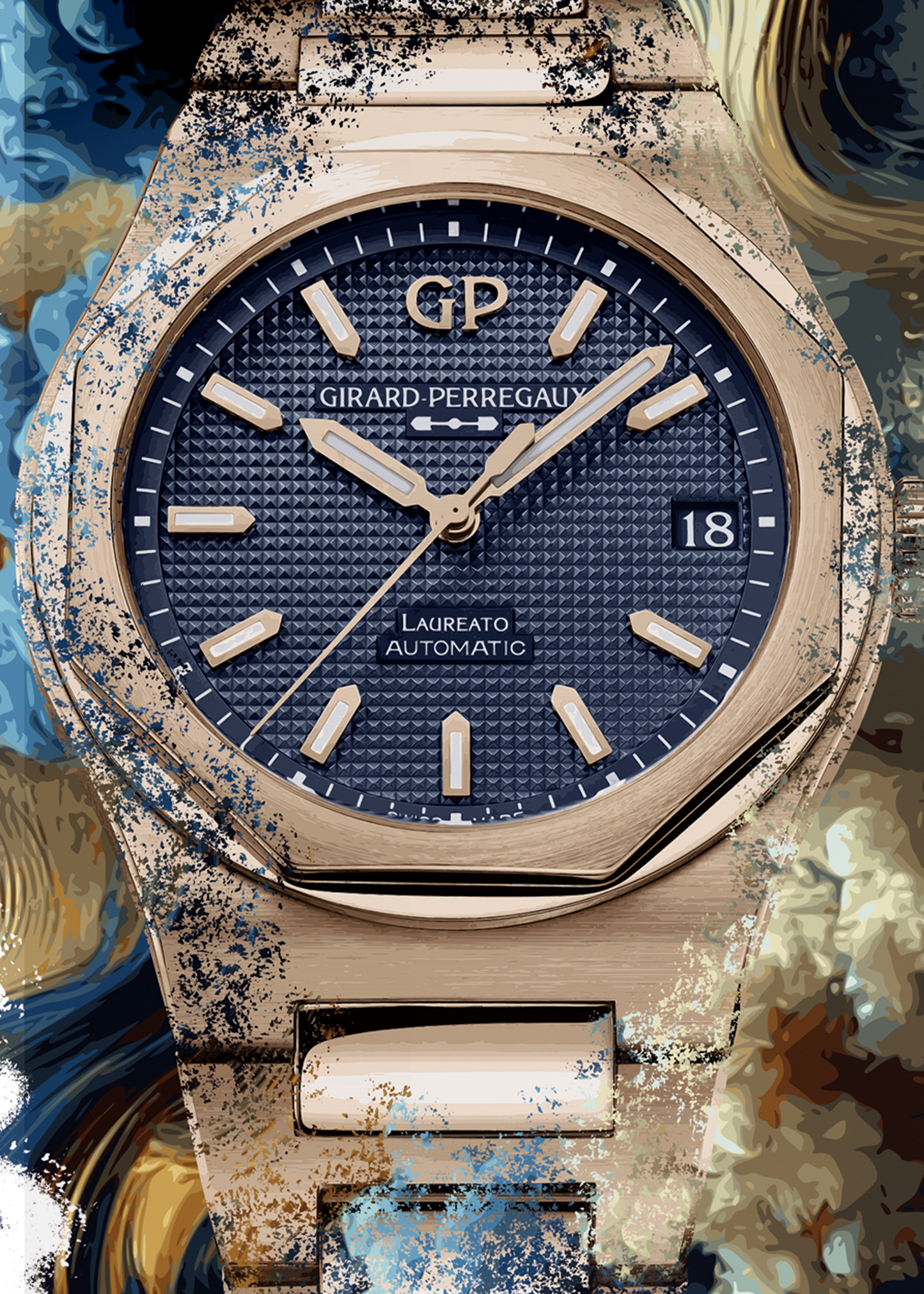 Laureato Pink Gold Ultramarine Blue Ref. 81010-52-436-52A Watch Art Print Poster