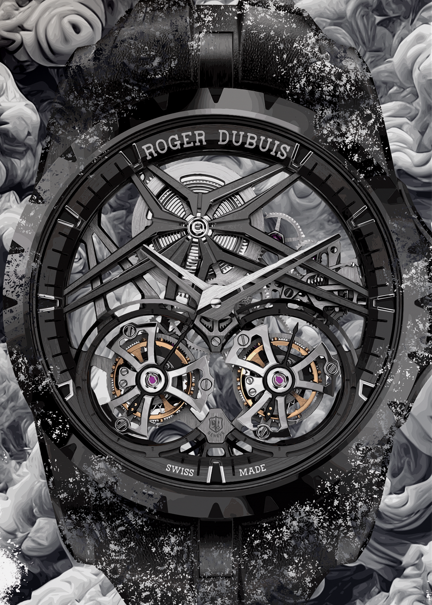 Excalibur Double Tourbillon Black Ceramic Ref. RDDBEX0820 Watch Art Print Poster