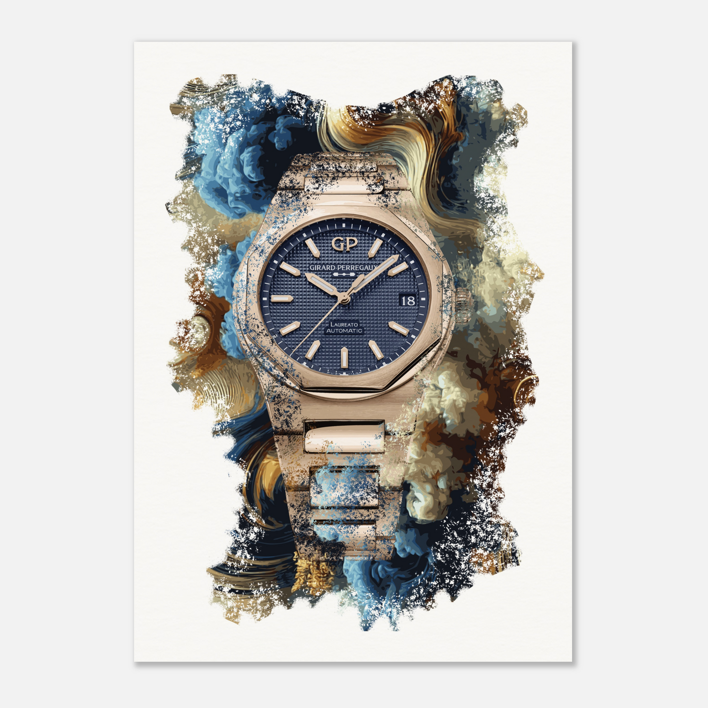 Laureato Pink Gold Ultramarine Blue Ref. 81010-52-436-52A Watch Art Print Poster