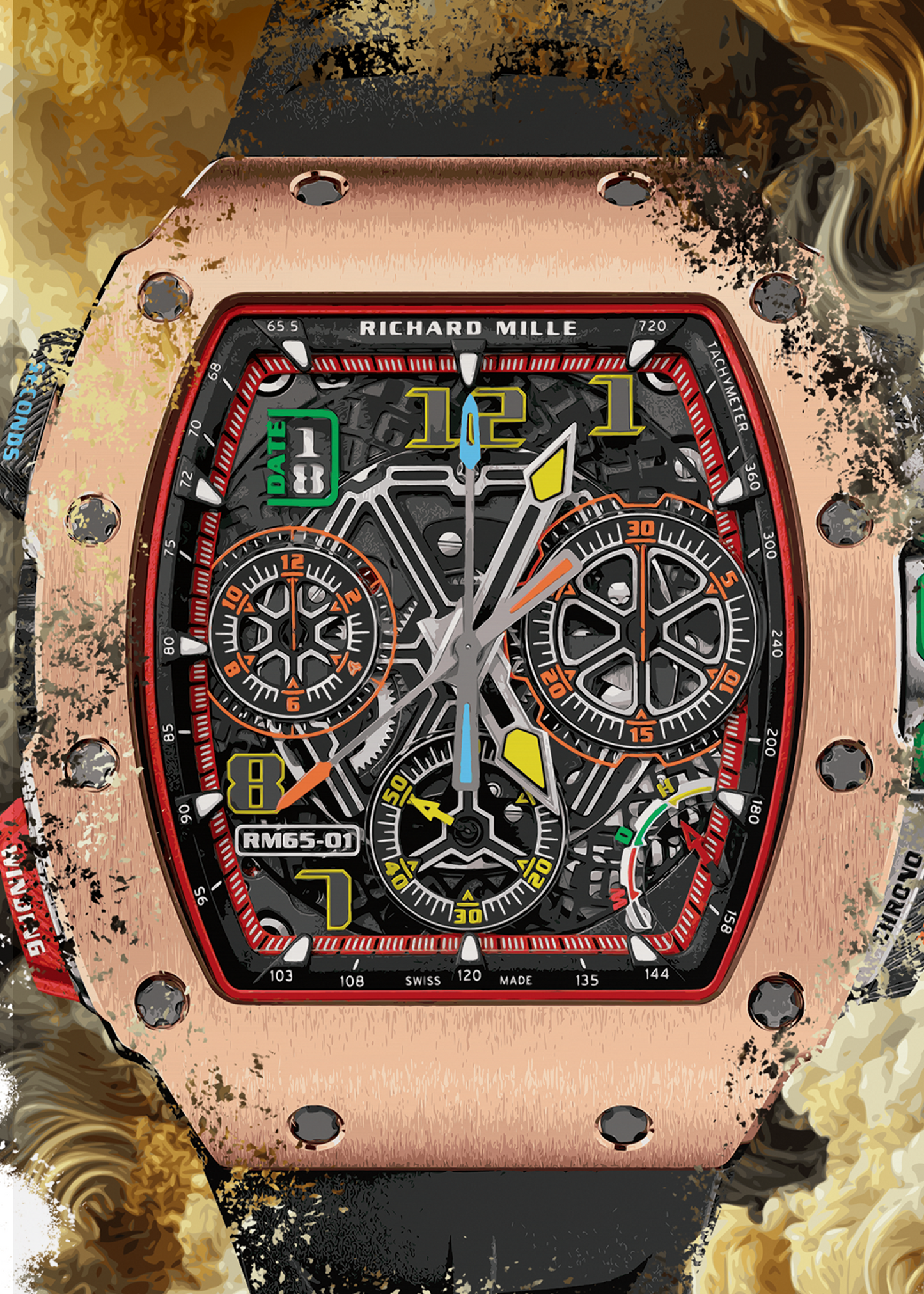 RM 65-01 Red Gold and Carbon TPT Watch Art Print Poster