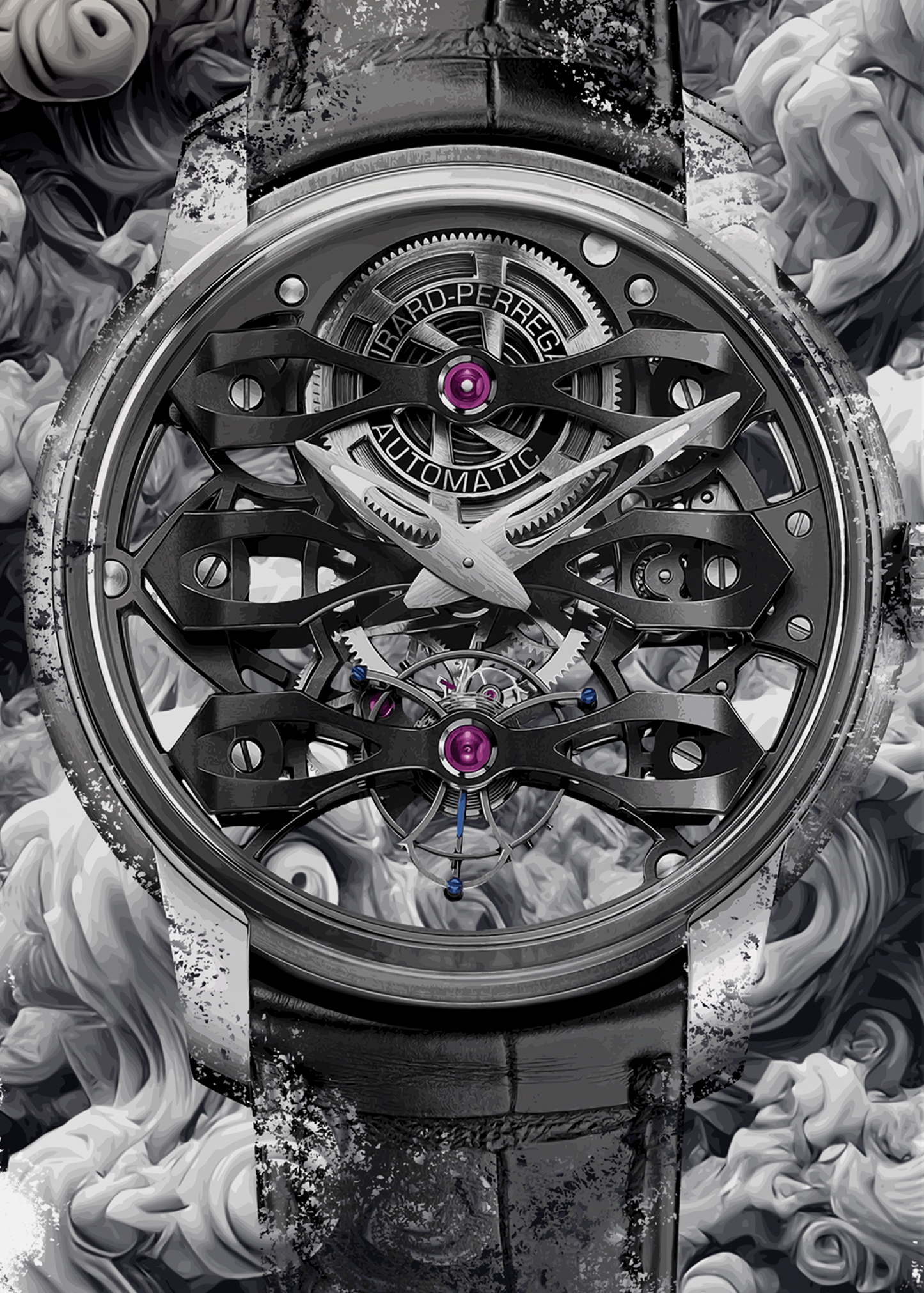 Bridges Neo-Tourbillon With Three Bridges Skeleton Ref. 99295-21-000-BA6A Watch Art Print Poster