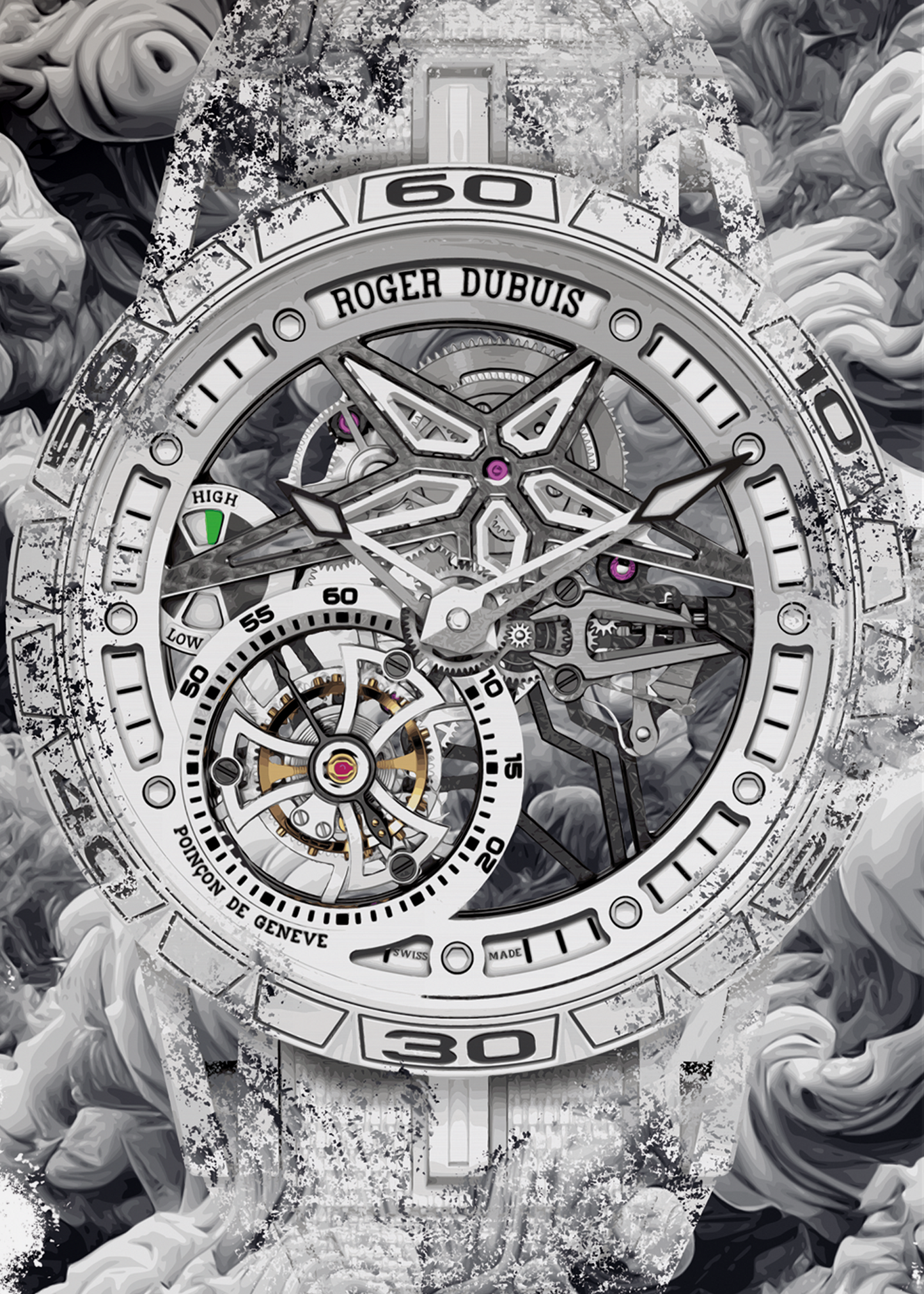 Excalibur Spider White Ceramic Composite Fiber Ref. RDDBEX0992 Watch Art Print Poster